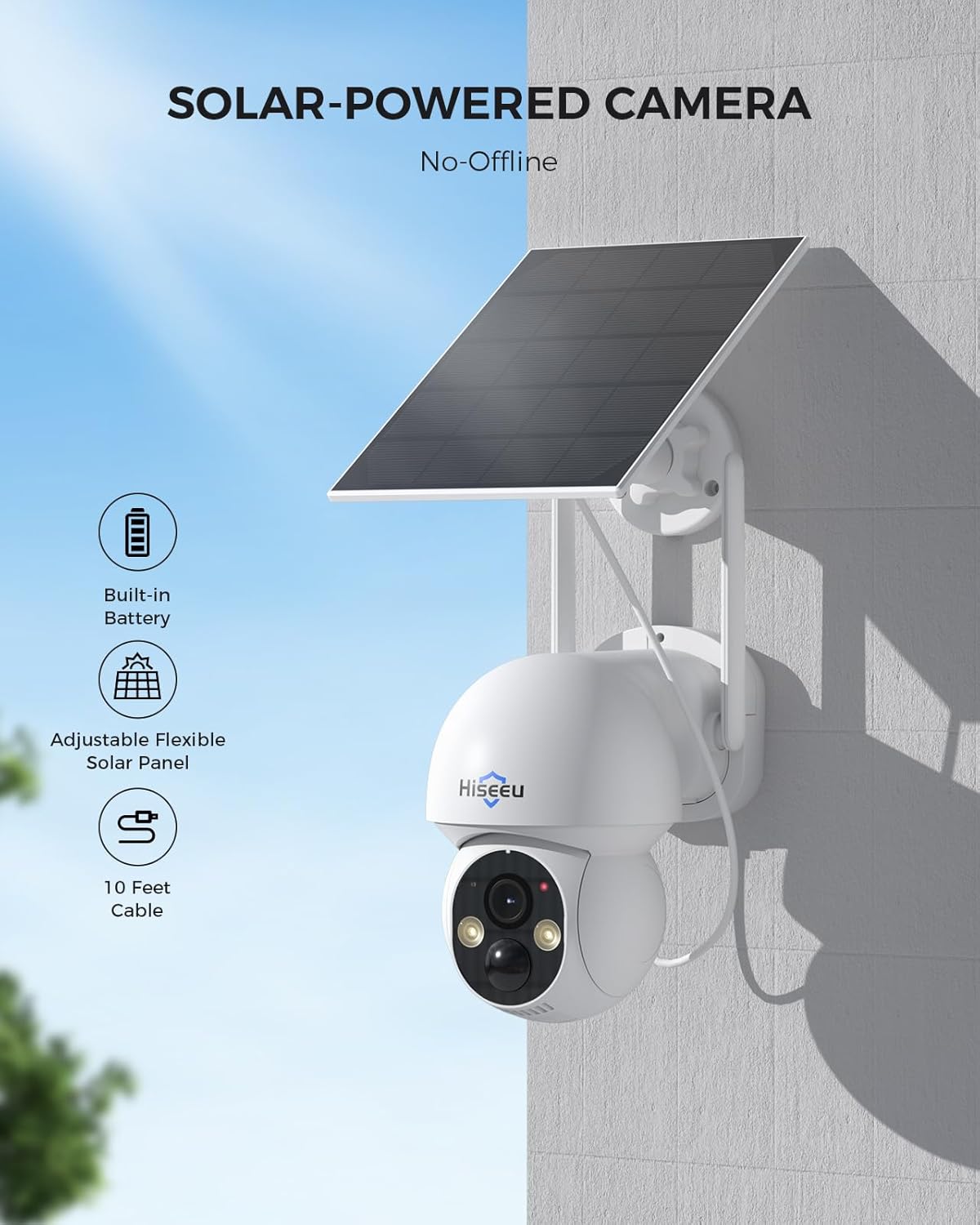 Hiseeu Solar Camera Wireless Outdoor, Home Security Camera System, 2.4G & 5G WiFi, Solar-Powered 4MP 4 Cam-Kit, Color Night Vision, 360° View, Pan & Tilt, 1TB HDD Local Recording, No Subscription - Image 2
