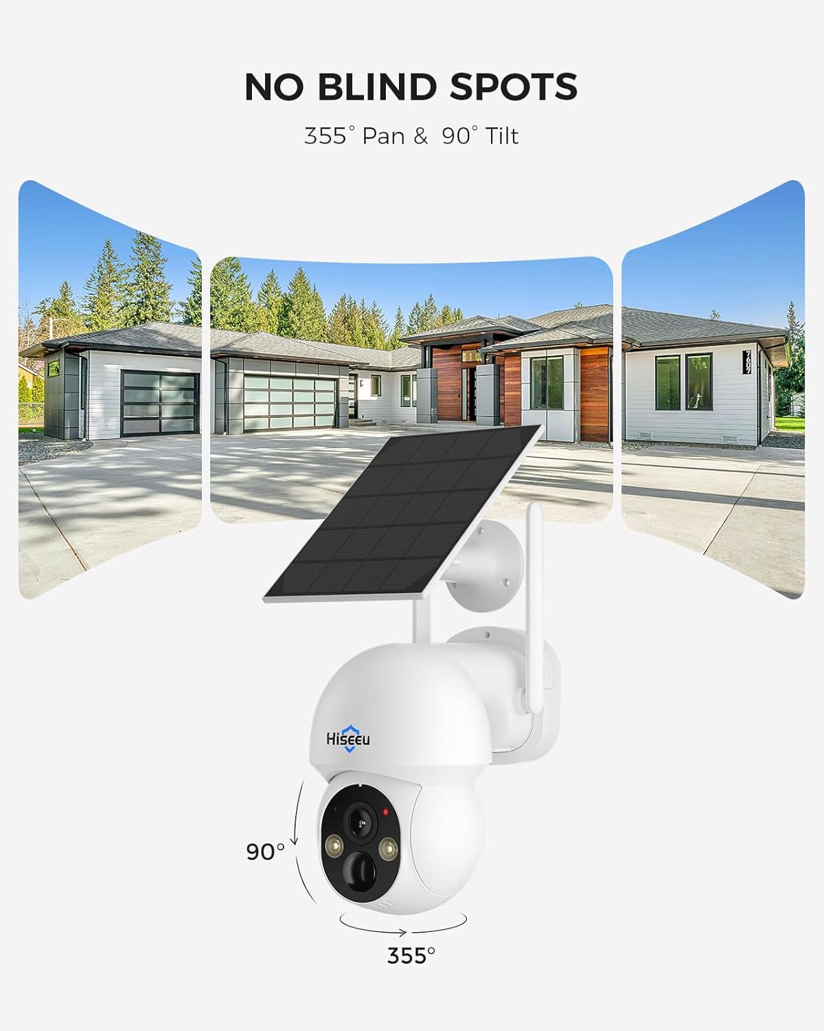 Hiseeu Solar Camera Wireless Outdoor, Home Security Camera System, 2.4G & 5G WiFi, Solar-Powered 4MP 6 Cam-Kit, Color Night Vision, 360° View, Pan & Tilt, 1TB HDD, No Subscription - Image 4