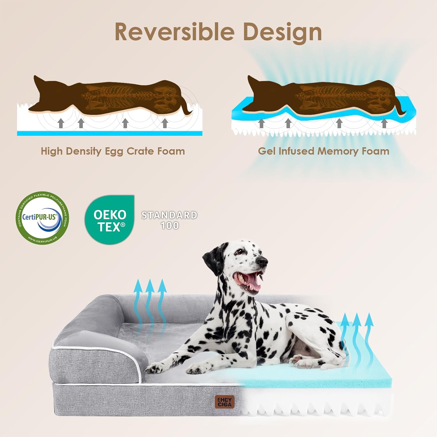 EHEYCIGA Orthopedic Dog Bed for Medium Dogs, Waterproof Memory Foam Medium Pet Beds with Sides, Non-Slip Bottom and Egg-Crate Foam Dog Couch Bed with Washable Removable Cover, Grey - Image 4