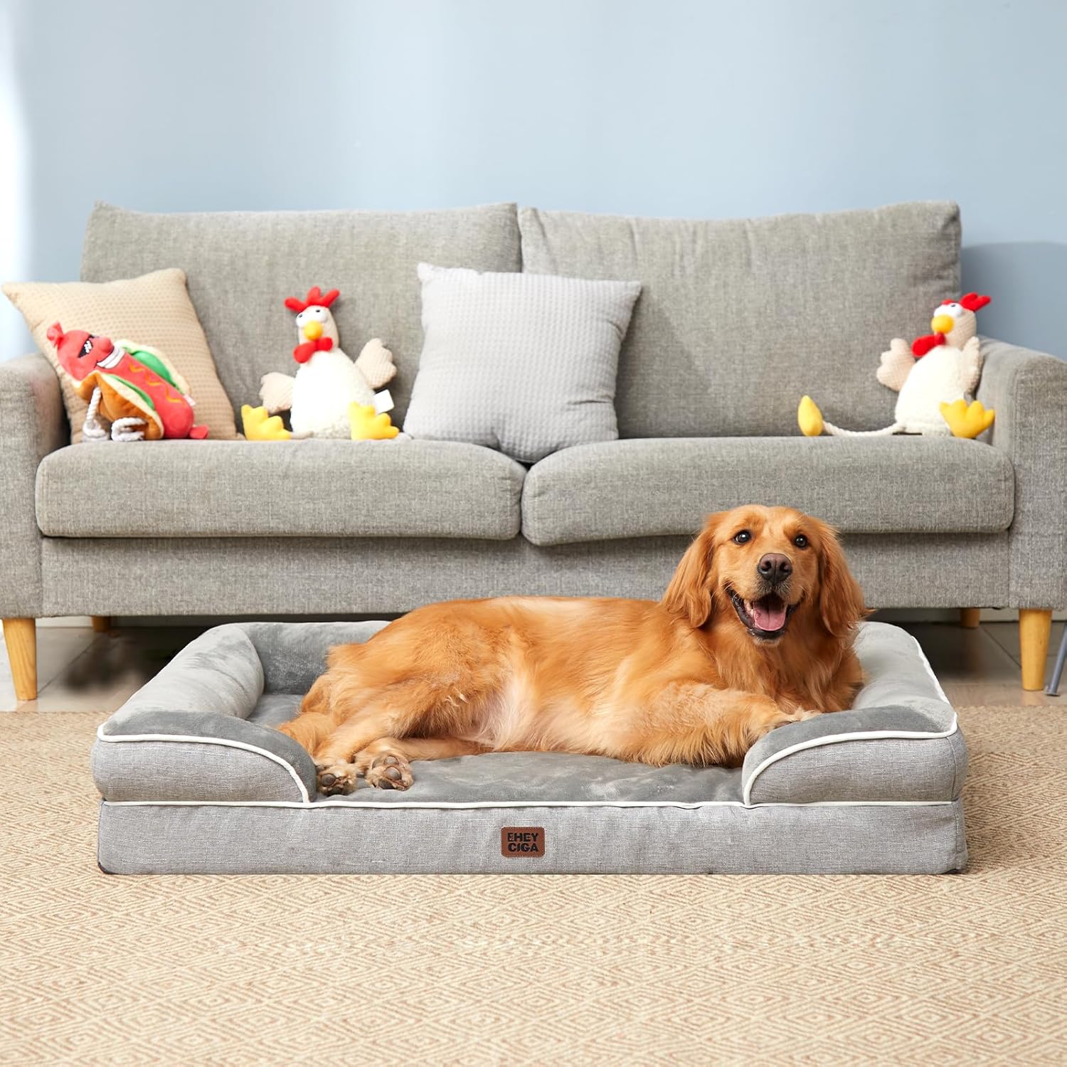 EHEYCIGA Orthopedic Dog Bed for Medium Dogs, Waterproof Memory Foam Medium Pet Beds with Sides, Non-Slip Bottom and Egg-Crate Foam Dog Couch Bed with Washable Removable Cover, Grey - Image 9