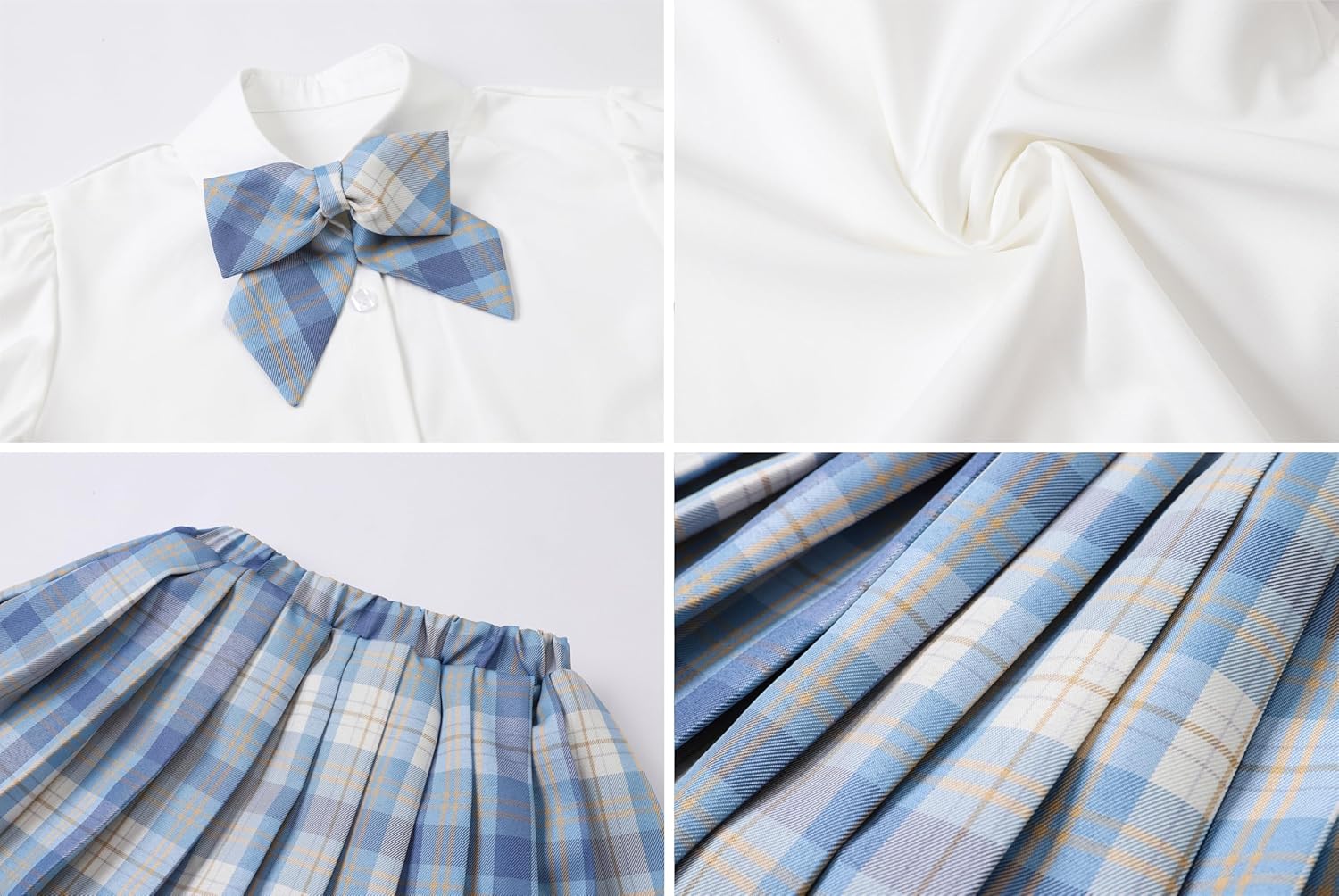 Betusline Girls Skirt Set JK School Uniform 2-Piece Outfit - Short Sleeve Shirt with Bow & Pleated Skirt 4T-14Y - Image 6