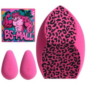 BS-MALL Dual-purpose Powder Puff & Makeup Sponge – Premium Makeup Sponge Set For Foundation, Loose Powder – Travel-friendly, Multi-purpose Portable Travel (Hot Pink Leopard print Sponge)