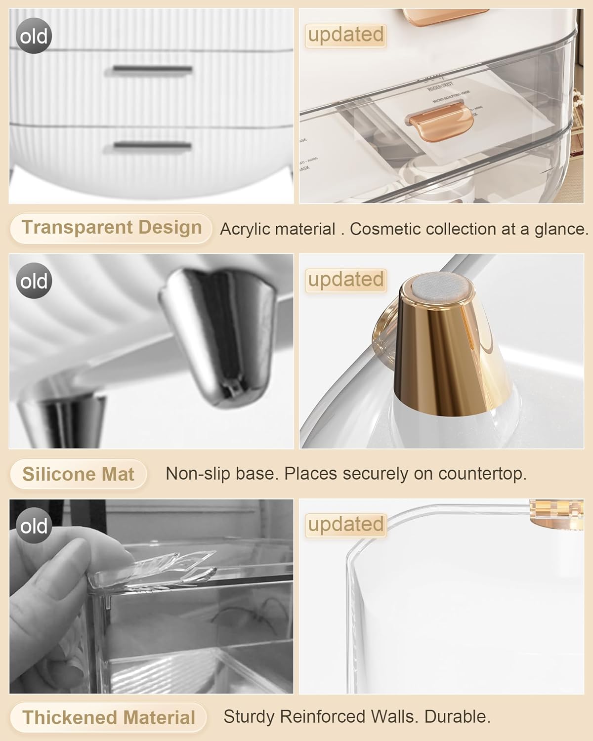 Makeup Organizer Countertop, Skincare Holder Bathroom Counter Organizer, Storage Box Cosmetic Display Cases, Teen Girl Gifts Make up Organizers for Vanity, Dresser (Rose Gold) - Image 4