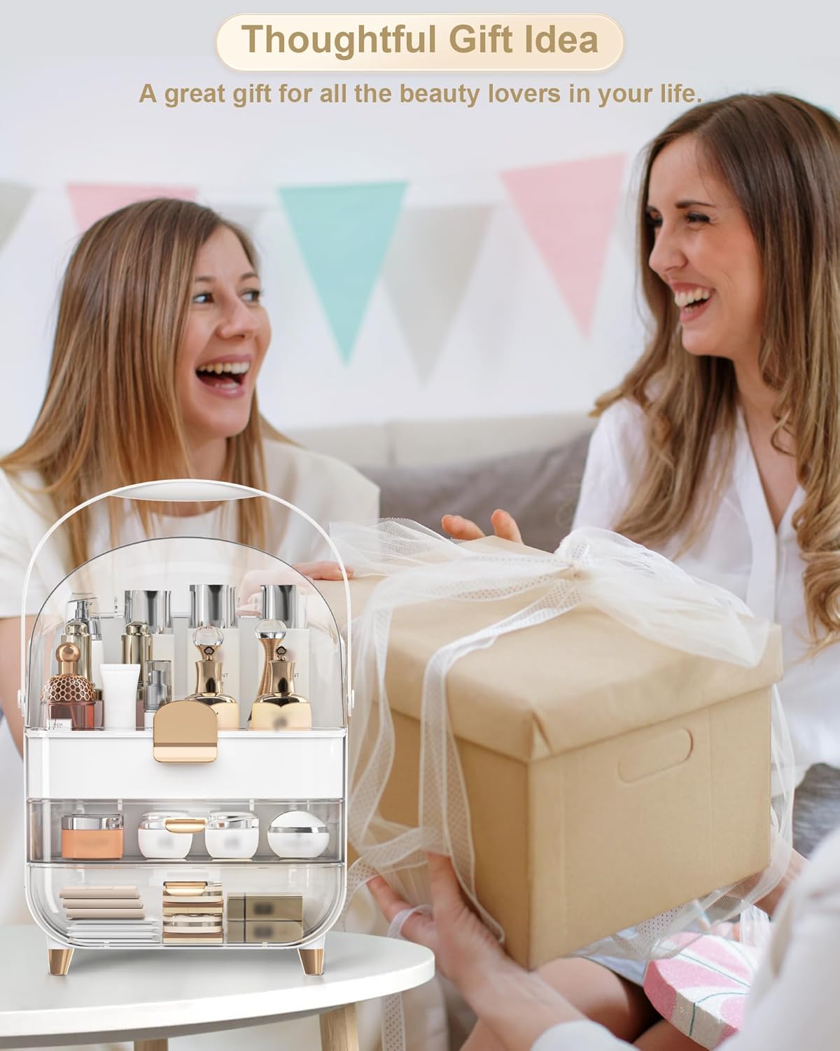 Makeup Organizer Countertop, Skincare Holder Bathroom Counter Organizer, Storage Box Cosmetic Display Cases, Teen Girl Gifts Make up Organizers for Vanity, Dresser (Rose Gold) - Image 5