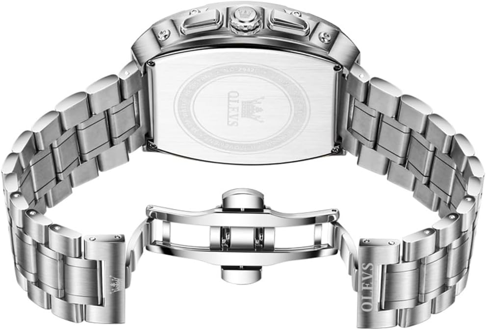 OLEVS Men Watches Business Dress Chronograph Big Square Quartz Analog Male Watch Silicone Strap Waterproof Date Gift Mens Wrsit Watch Silver - Image 7