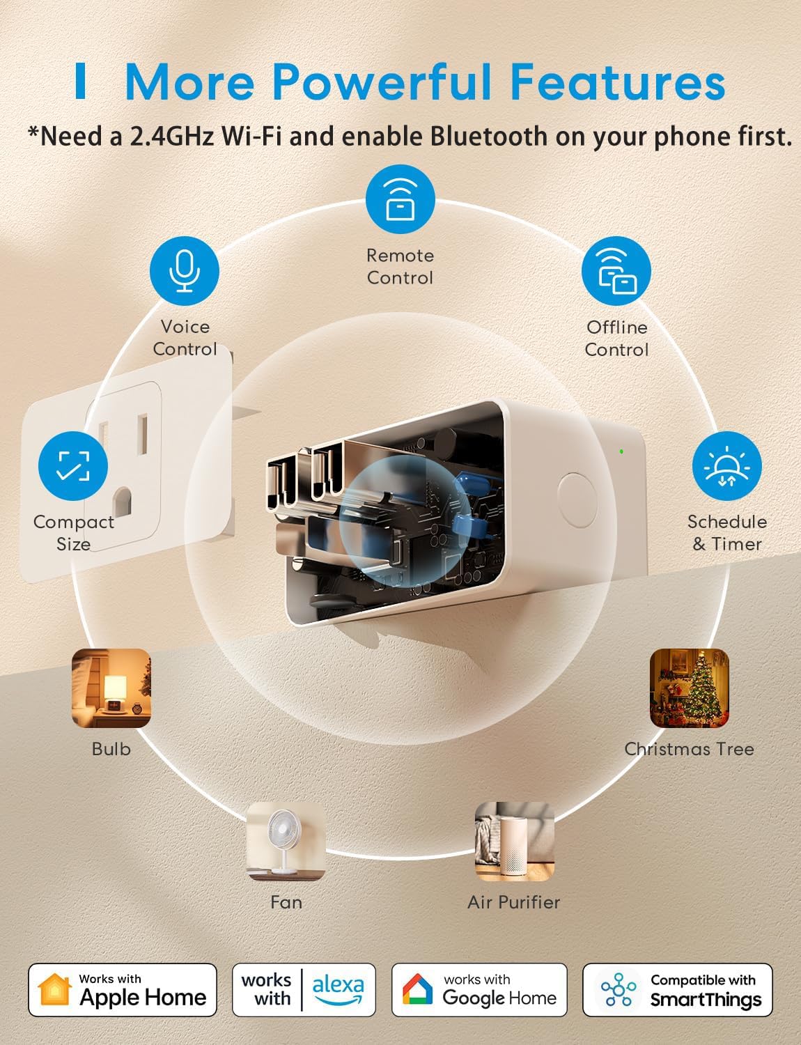 meross Smart Plug Mini, 15A & Reliable Wi-Fi, Support Apple HomeKit, Siri, Alexa, Echo, Google Assistant and Nest Hub, App Control, Timer, No Hub Needed, 2.4G WiFi Only, 2 Pack - Image 4