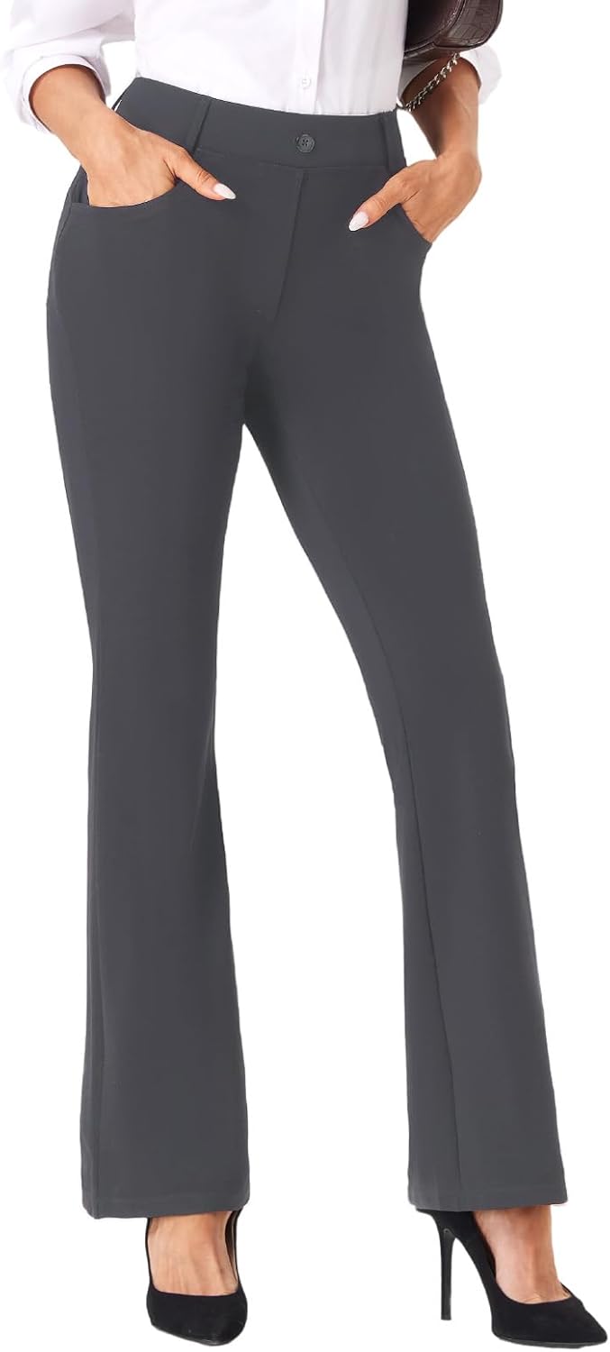 viehunt Womens Straight Leg Stretchy Dress Work Pants Business Office Casual Slacks with Pockets