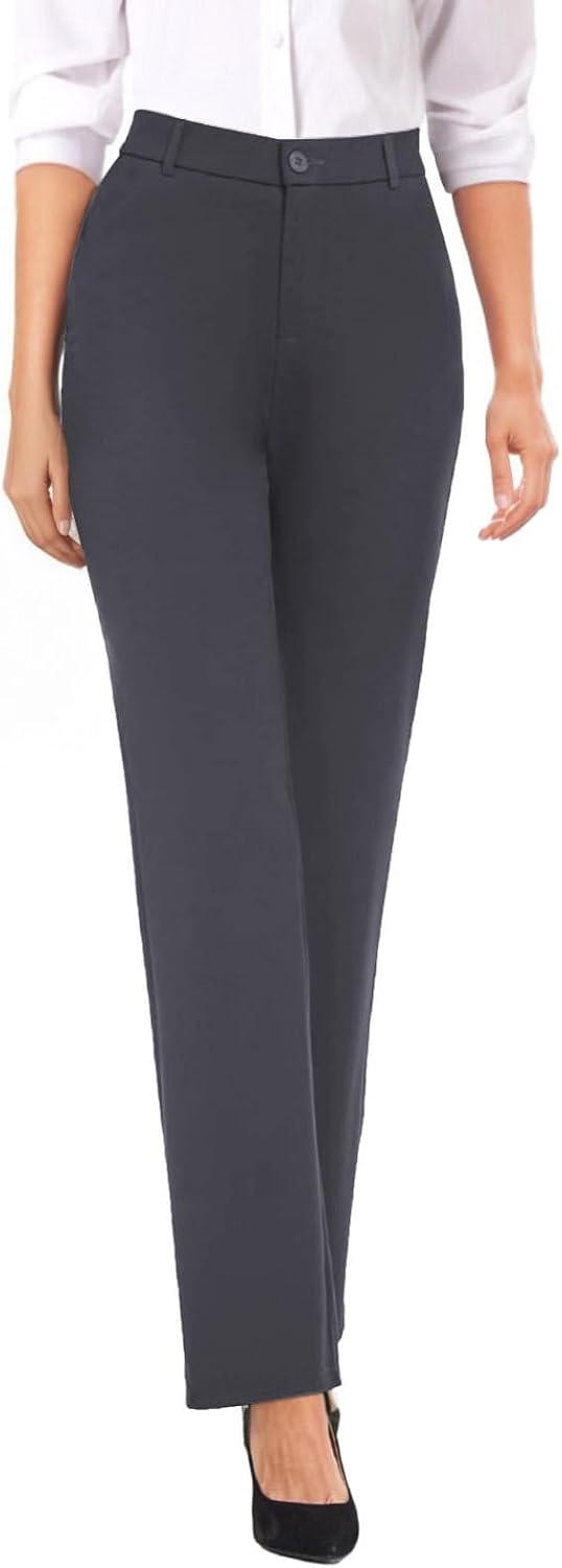 viehunt Womens Straight Leg Stretchy Dress Work Pants Business Office Casual Slacks with Pockets - Image 2