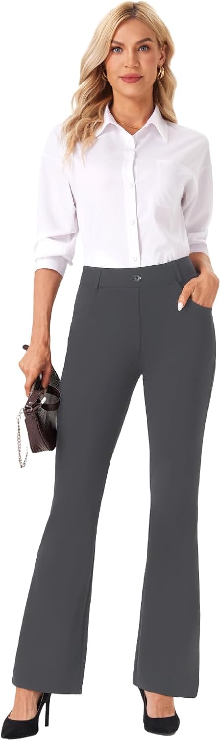 viehunt Womens Straight Leg Stretchy Dress Work Pants Business Office Casual Slacks with Pockets - Image 3