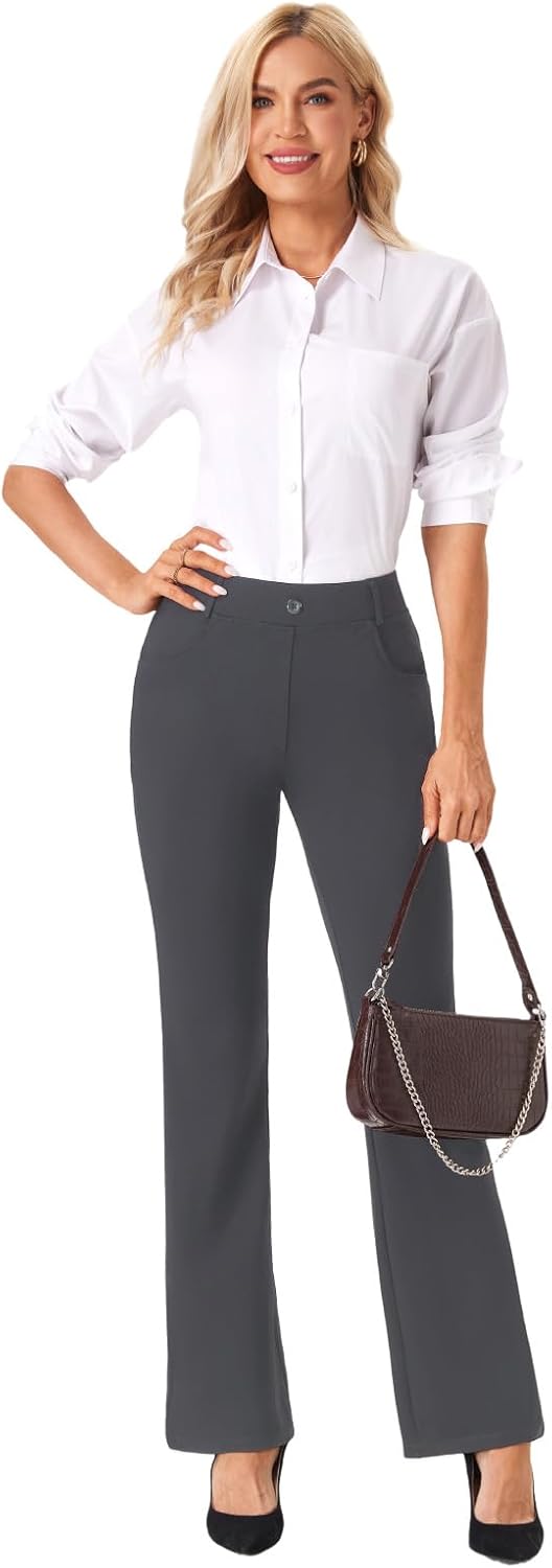 viehunt Womens Straight Leg Stretchy Dress Work Pants Business Office Casual Slacks with Pockets - Image 6