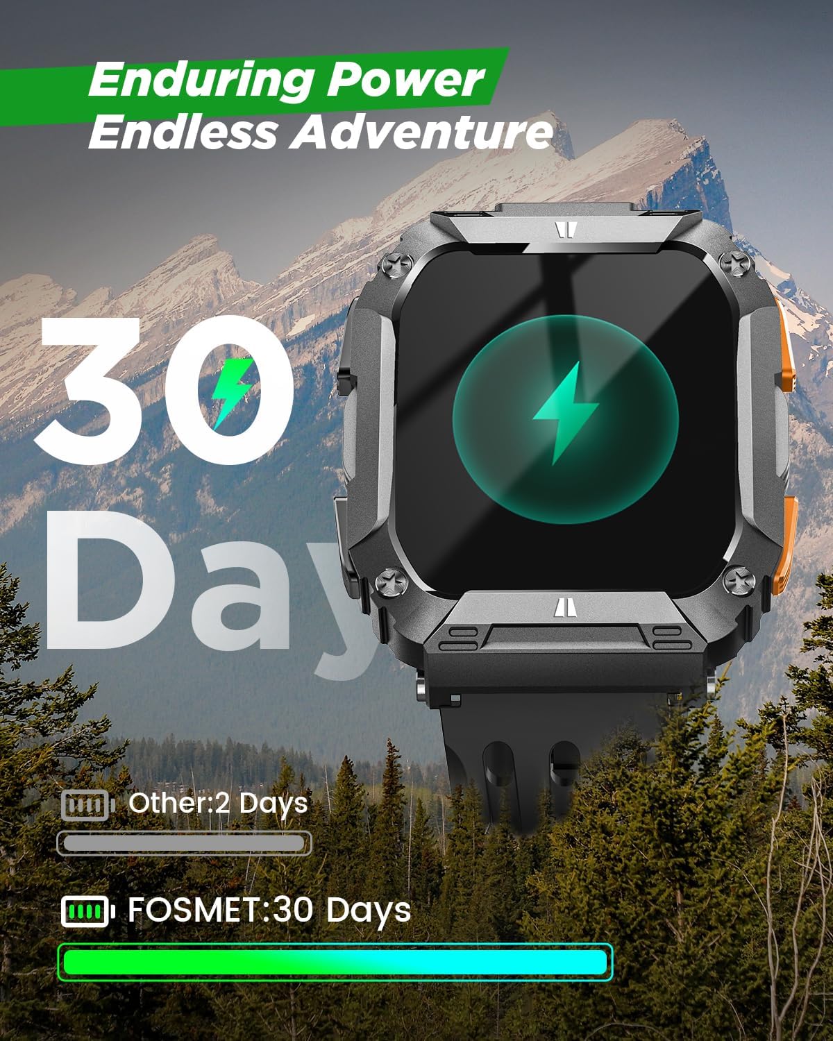 Smart Watches for Men Fitness Watch: 100 Days Battery Life/Call/Answer 1.95'' Mens Military Smart Watch for Android & iPhone, Fitness Tracker with Flashlight/Heart Rate Sleep Monitor/100+ Sport Modes - Image 6