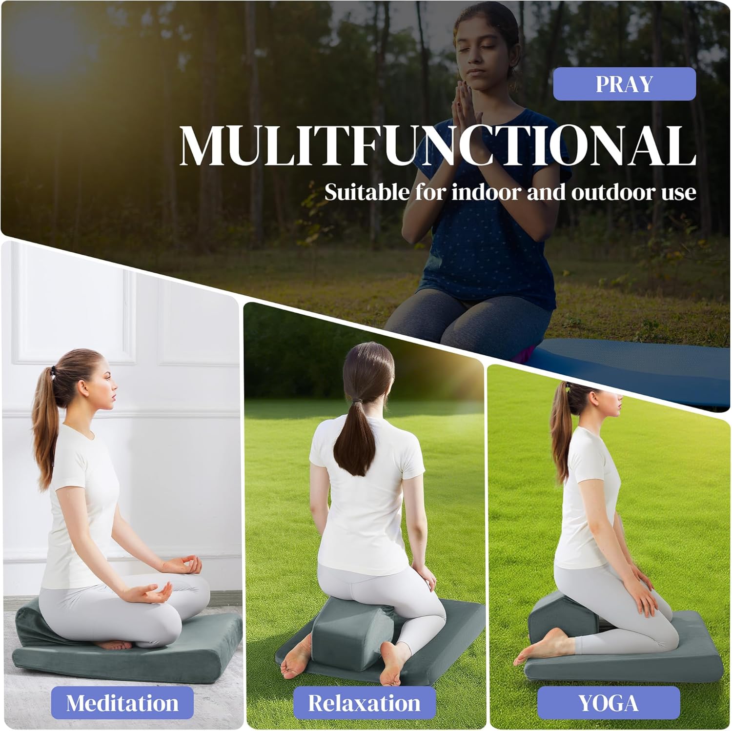 HOMBYS Large Meditation Cushion Foam Meditation Pillows for Sitting on Floor, Yoga Pillow for Adult, Meditation Mat with 2 Knee Cushions and Hip Support-3 Shapes for Different People - Image 8