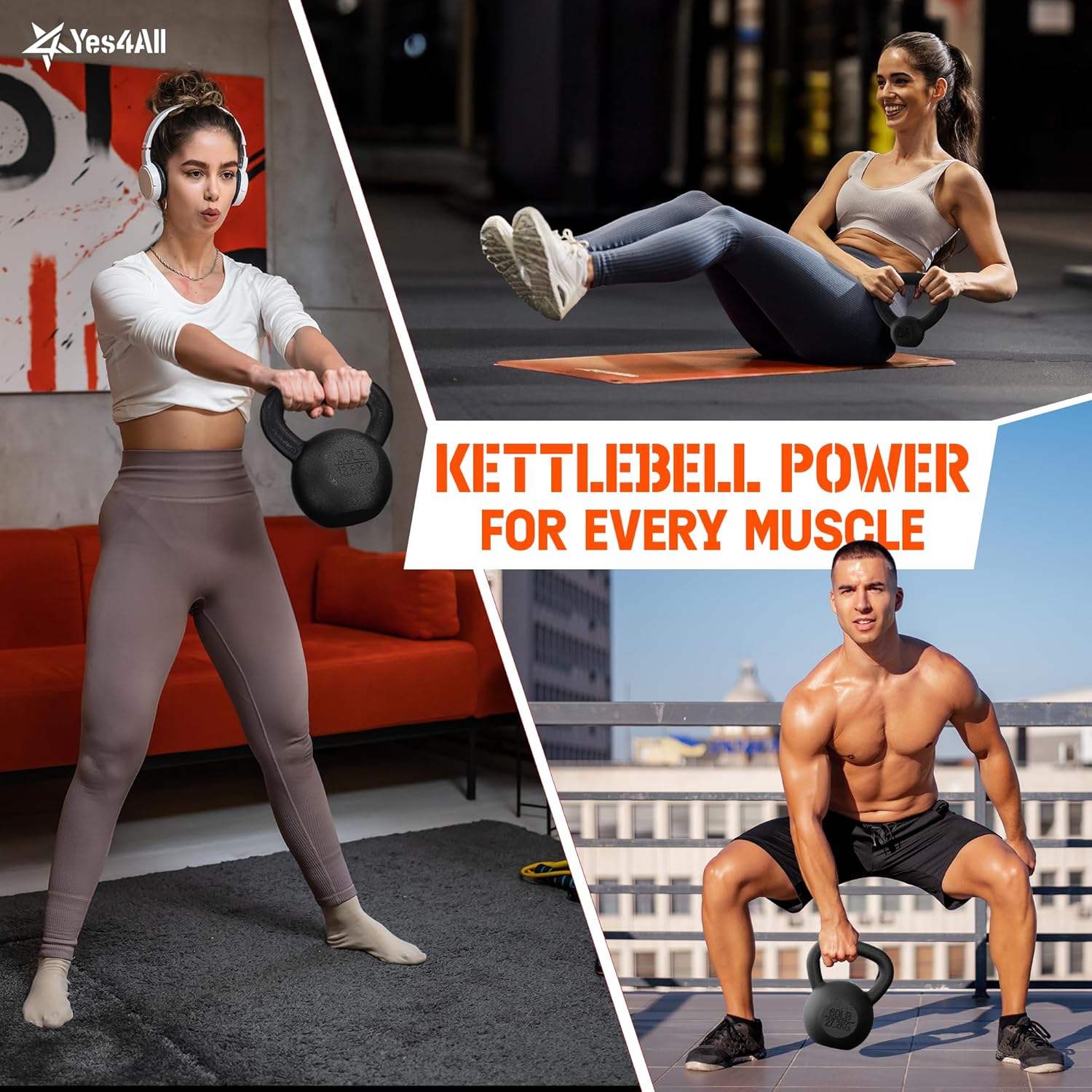Yes4All Cast Iron Kettlebell, Strength Training Kettlebells 5-80 Lb (5,10,15,20,25,30,35,40,45,50,60,70,80 Lb) for Full Body Workout, Push up, Strength Training - Single & Kettlebell Set of 2 for Men - Image 7