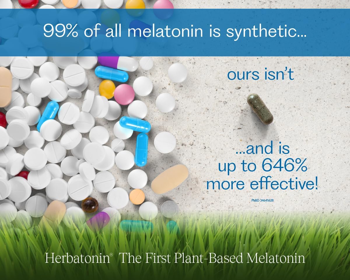 Herbatonin® 0.3 mg – The First Plant-Based, Natural Melatonin Supplement (Phyto-Melatonin) - Low Dose Sleep Aid, Supports Circadian Rhythm & Cellular Health – 180 Capsules (180 Day Supply) - Image 5