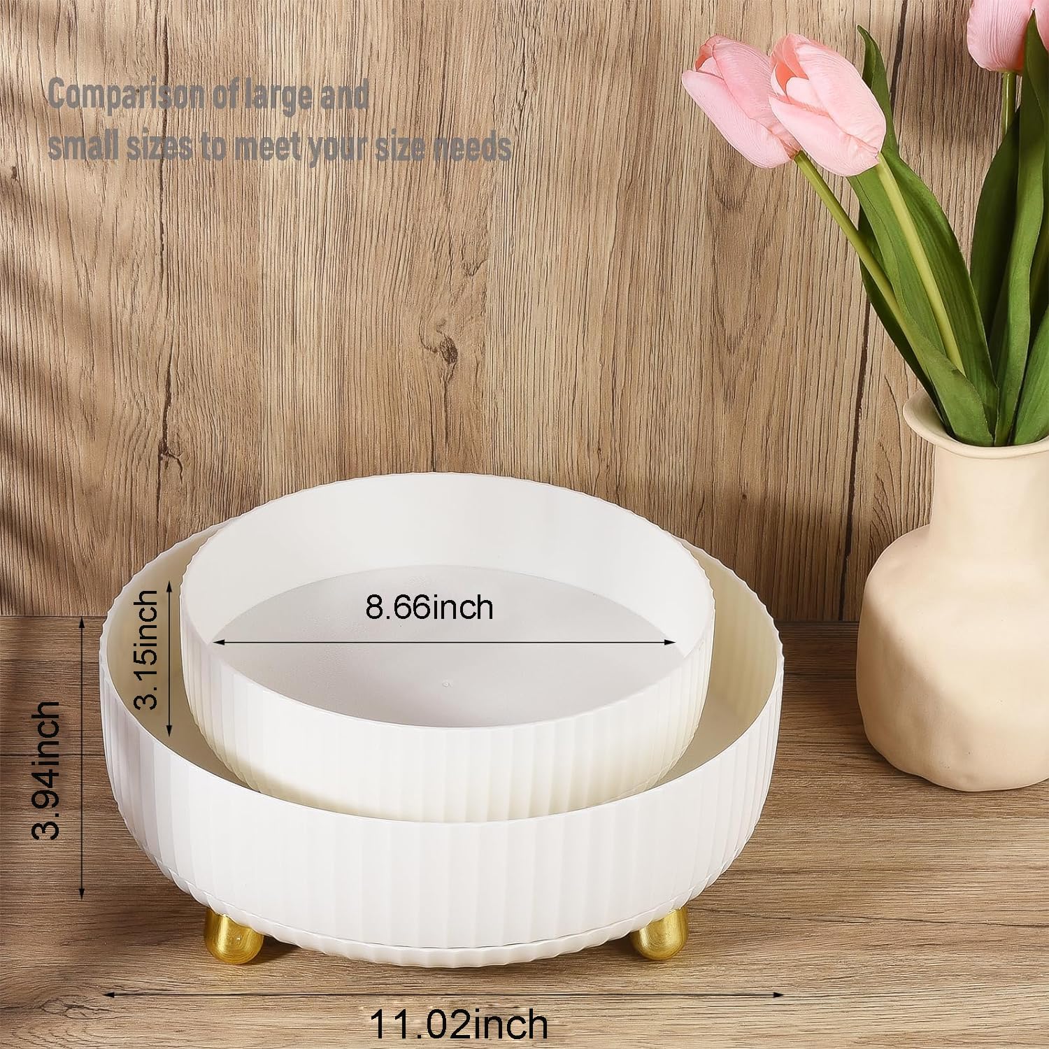 Anyoifax Makeup Perfume Organizer Tray 360 Degree Rotating Lazy Susan Skincare Lotion Organizer Spinning Cosmetics Storage for Dresser, Vanity, Bathroom Countertop, Large Ivory White - Image 5
