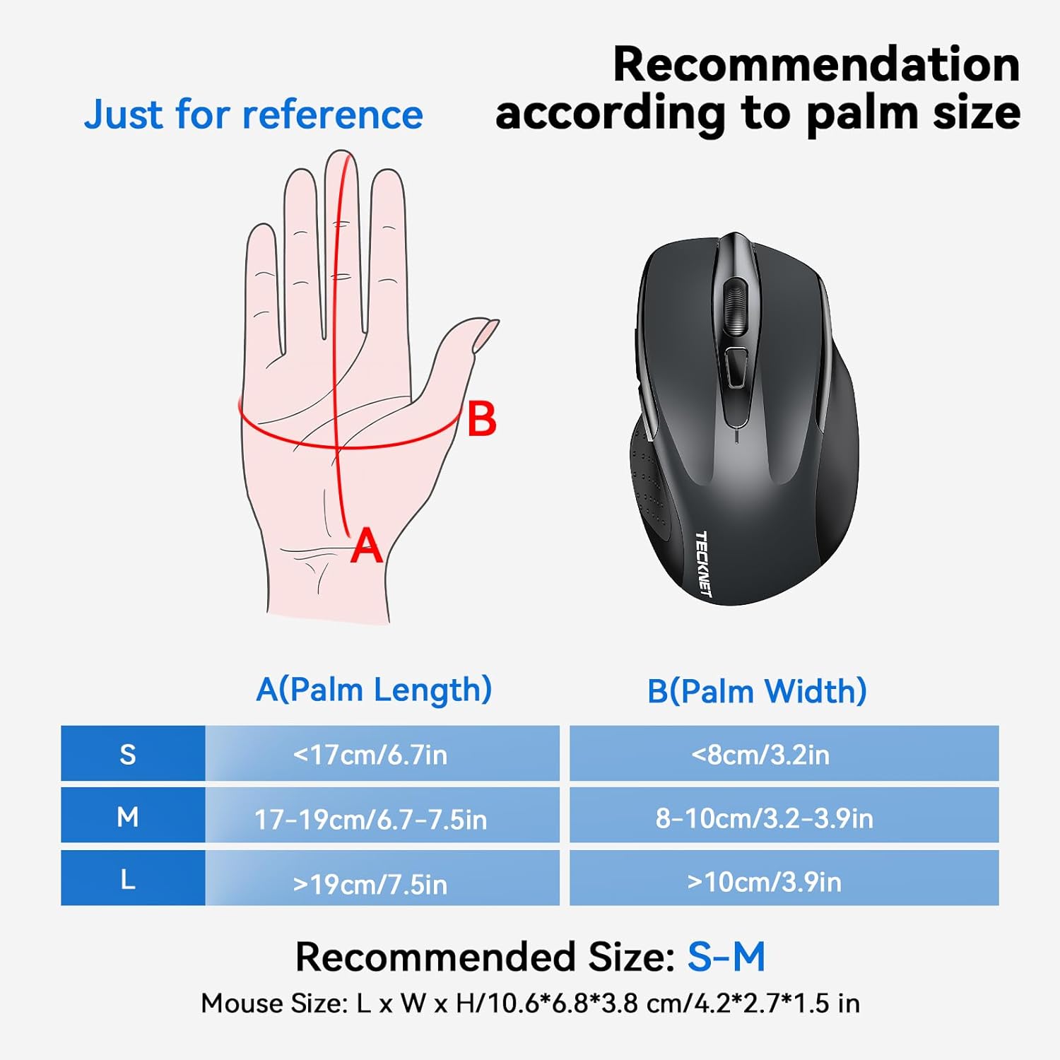 TECKNET Wireless Mouse (2.4G & BT5.0/3.0) Silent 4800 DPI Computer USB A & Bluetooth Mouse 6 Buttons, Wide Compatibility - Grey - Image 3