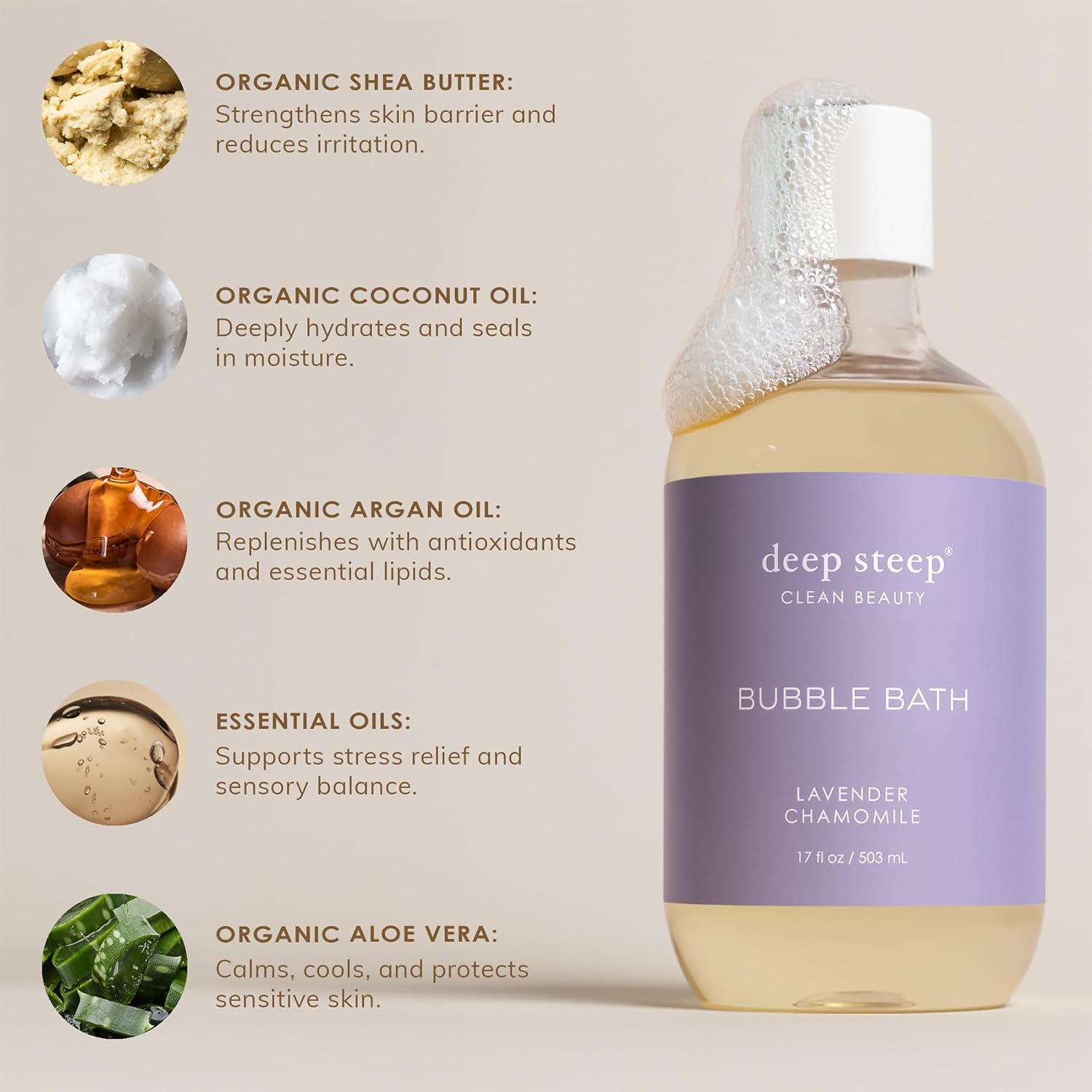 Deep Steep Brown Sugar Vanilla Bubble Bath for Women, Hypoallergenic, Clinically Tested, Clean Formula for Sensitive Skin, Sulfate-Free, 17 fl oz Bottle, Essential Bath Accessories - Image 6