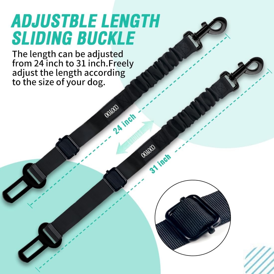 COOYOO Dog Seat Belt, Durability Retractable Dog Car Harness Adjustable Dog Seat Belt for Vehicle Nylon Pet Safety Seat Belts Heavy Duty & Elastic (1 Pack Black) - Image 4