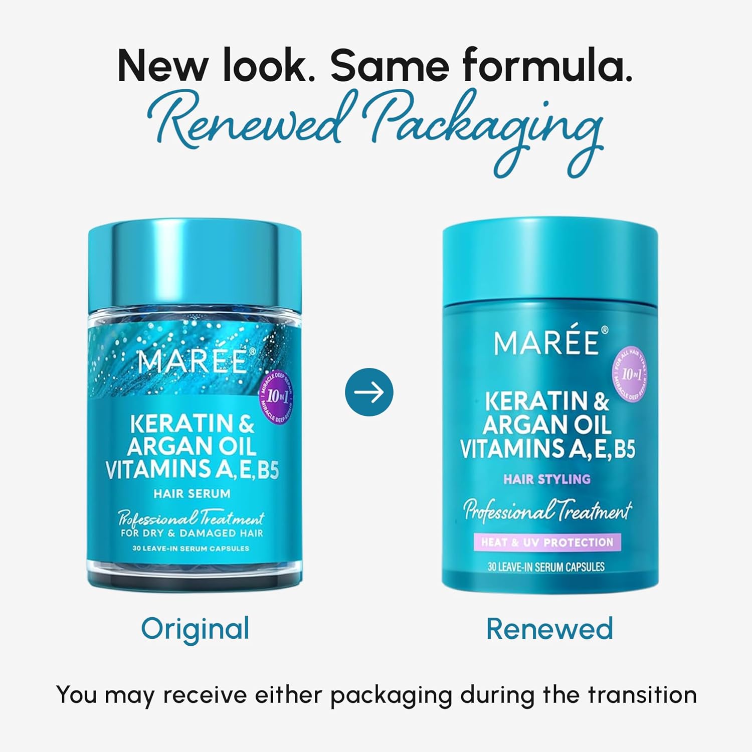 MAREE Hair Serum for Frizzy Dry Hair 2 PACK – Styling Capsules with Keratin, Argan Oil, Vitamins A E B5 – UV & Heat Protectant Frizz Control Serum for Women – Aceite Para el Cabello - Image 2