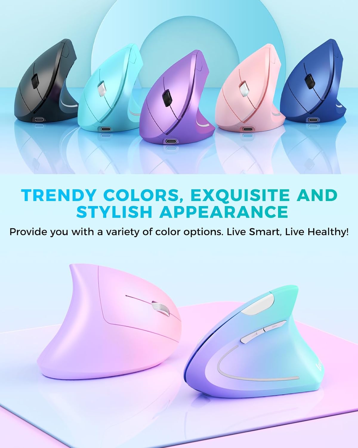 Lekvey Ergonomic Mouse, Vertical Wireless Mouse, Rechargeable 2.4G Optical Carpal Tunnel Mice: 800/1200 / 1600 DPI, 6 Buttons, for Laptop, PC, Mac, Computer, Desktop, Notebook etc, Green Purple - Image 2