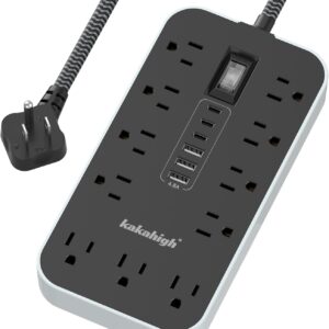 10FT Extension Cord with USB Ports- Power Strip with USB, 1625W Multi Outlet with 11 AC Outlet 6 USB (24W/4.8A), Charging Station for Multiple Devices, for Home, Office, Dorm, Gaming Room Essentials