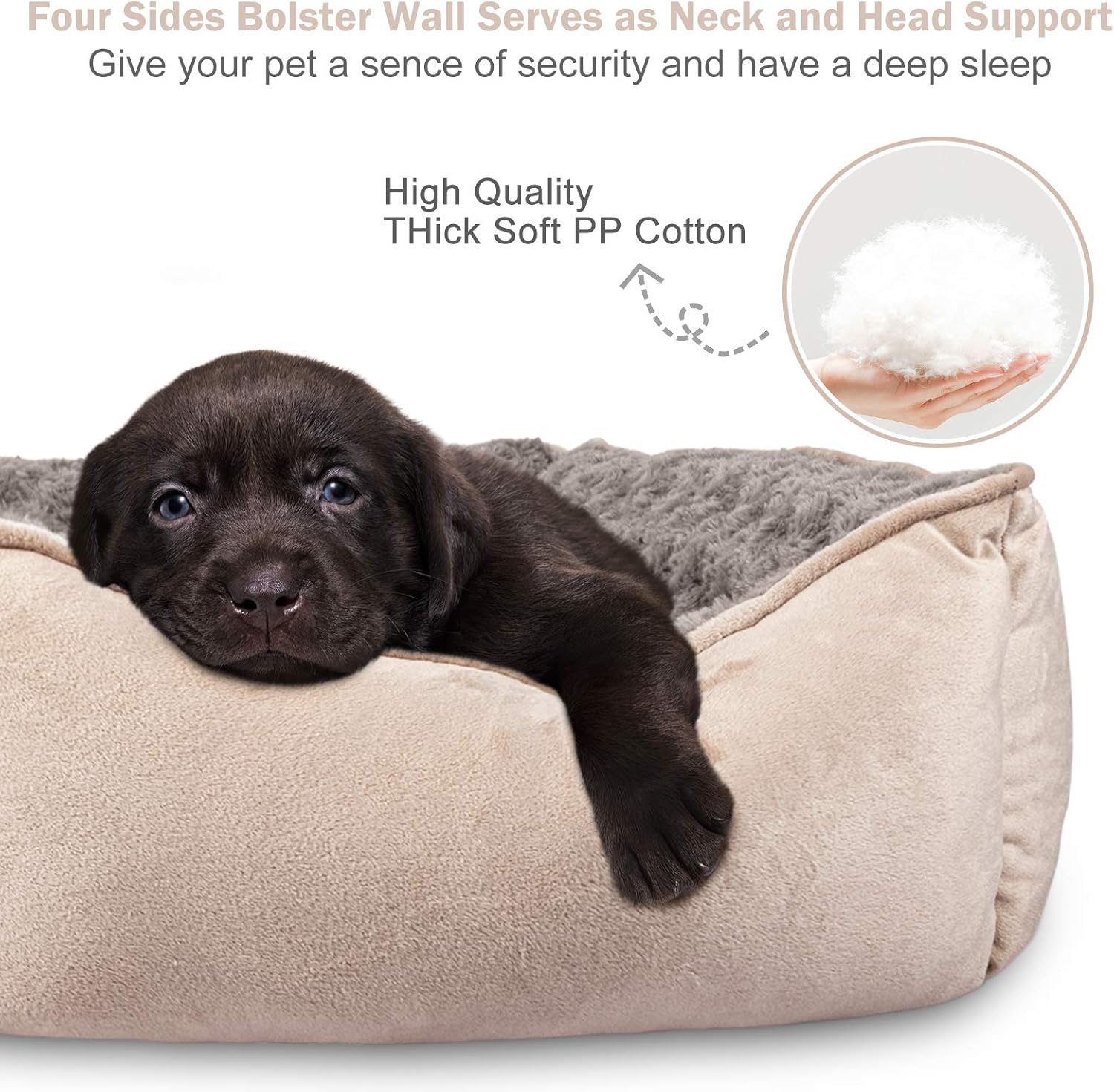 JOEJOY Rectangle Dog Bed for Large Medium Small Dogs - Washable Orthopedic Sofa Bed, Soft Breathable Puppy & Pet Cuddler, Durable Calming Dog Bed with Anti-Slip Bottom, Multiple Sizes, Beige - Image 2