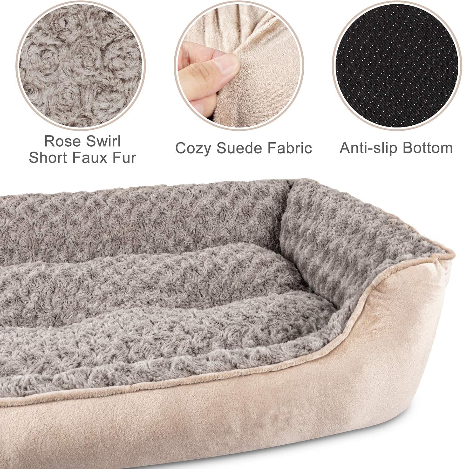 JOEJOY Rectangle Dog Bed for Large Medium Small Dogs - Washable Orthopedic Sofa Bed, Soft Breathable Puppy & Pet Cuddler, Durable Calming Dog Bed with Anti-Slip Bottom, Multiple Sizes, Beige - Image 3