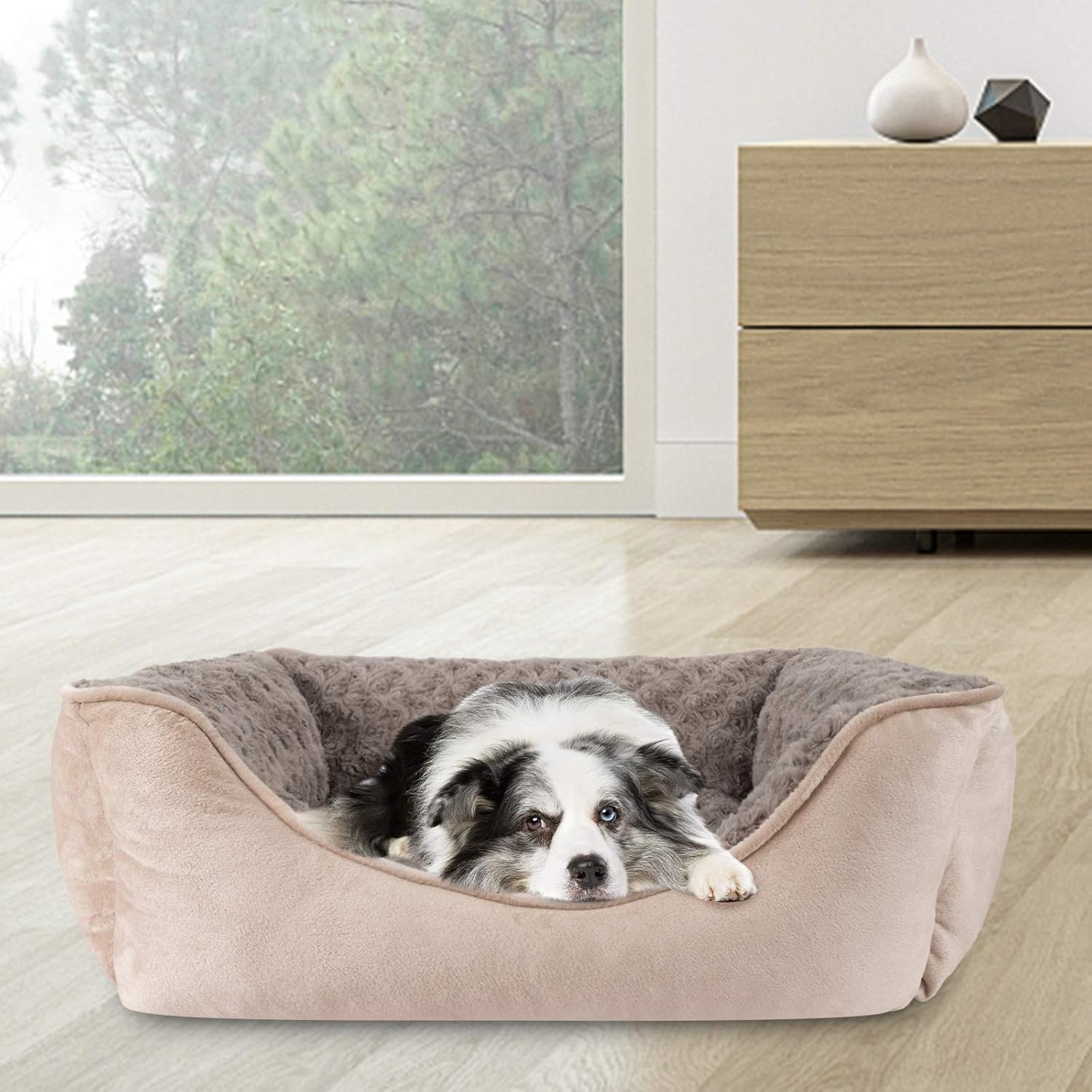 JOEJOY Rectangle Dog Bed for Large Medium Small Dogs - Washable Orthopedic Sofa Bed, Soft Breathable Puppy & Pet Cuddler, Durable Calming Dog Bed with Anti-Slip Bottom, Multiple Sizes, Beige - Image 6