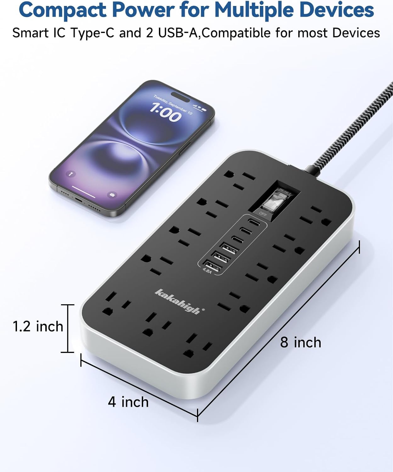 PD30W USB Extension Cord with Multiple Outlets- 5 FT USB Power Strip, 1625W AC Extension Cord with 11 AC Outlet 6 USB, Desk Charging Station for Home, Office, Dorm, Gaming Room Essentials - Image 5