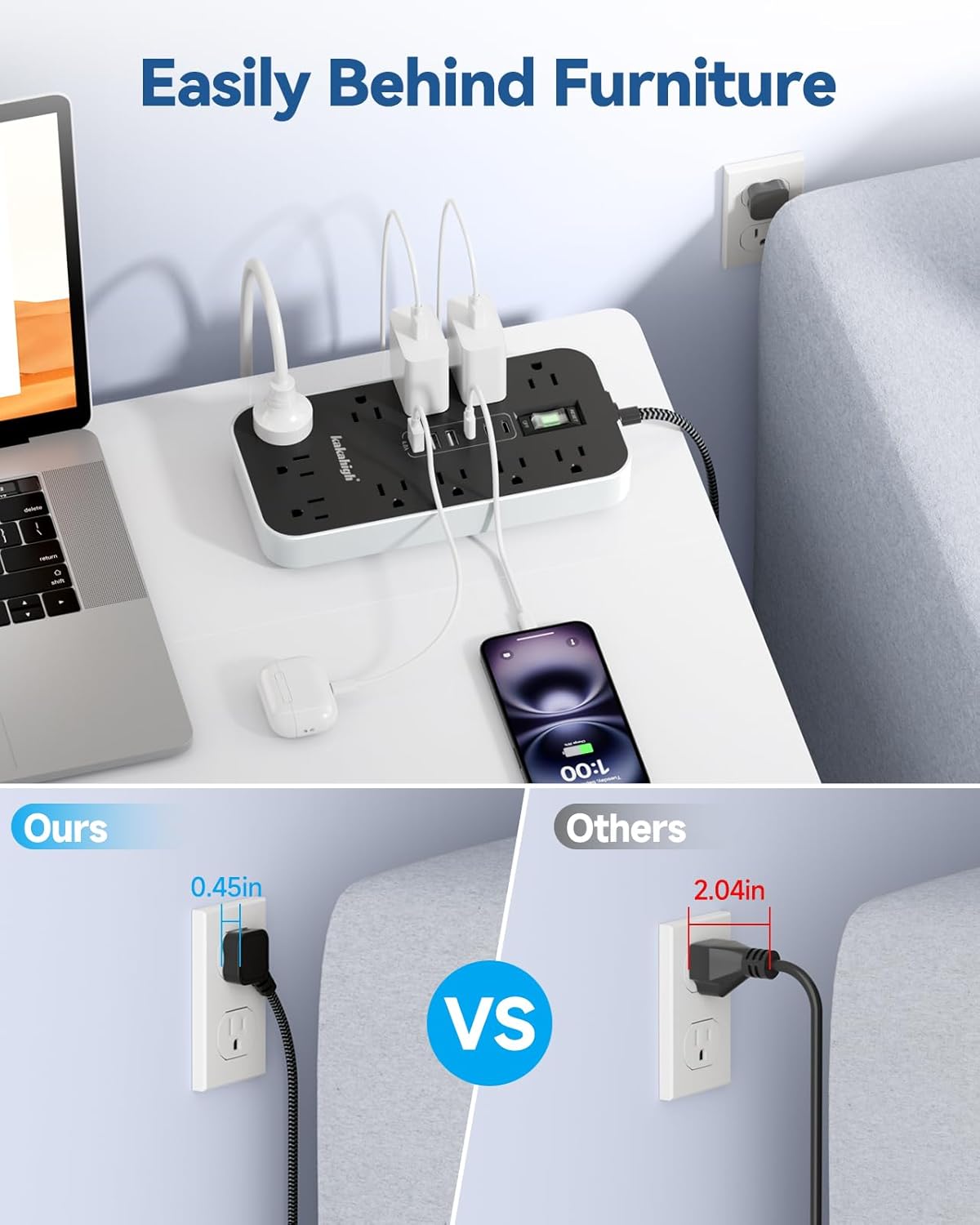 PD30W USB Extension Cord with Multiple Outlets- 5 FT USB Power Strip, 1625W AC Extension Cord with 11 AC Outlet 6 USB, Desk Charging Station for Home, Office, Dorm, Gaming Room Essentials - Image 7