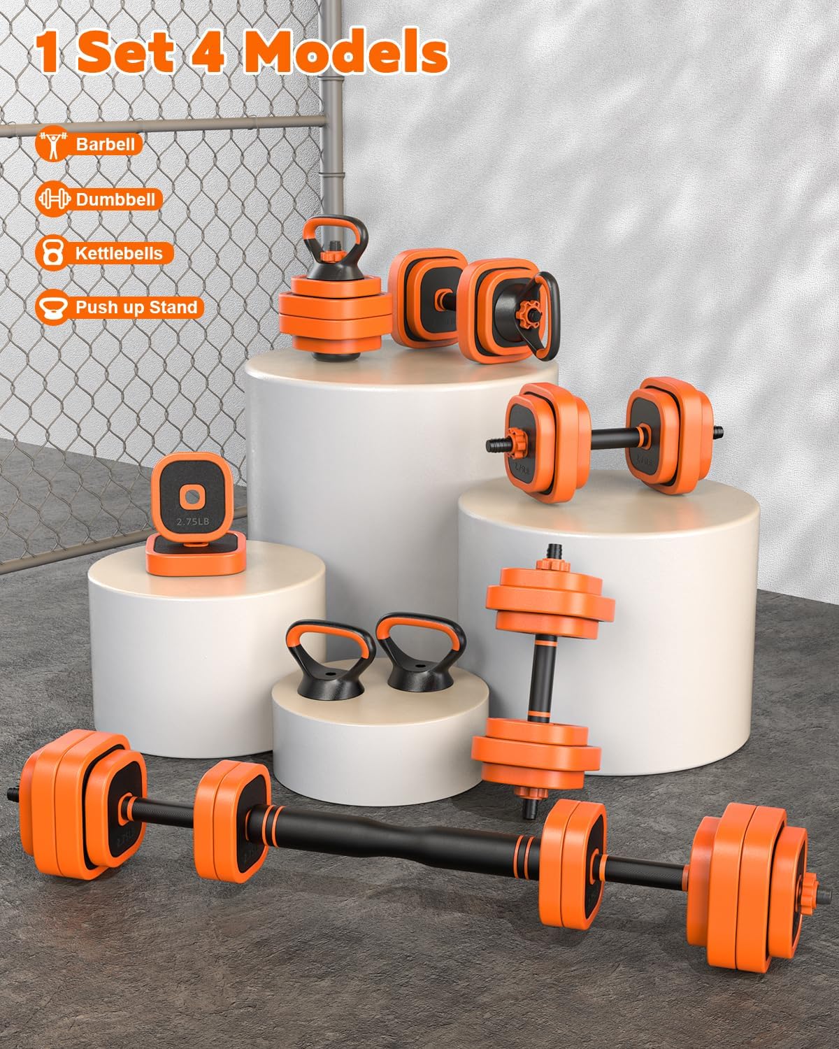 Rendpas Adjustable Dumbbell Set of 2 with Connector, 45/65/85 lbs Free Weights, 4-in-1 Barbell Kettlebell Push Up Stand Home Gym for Men Women - Image 2