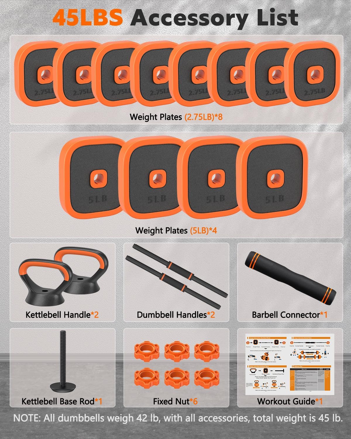 Rendpas Adjustable Dumbbell Set of 2 with Connector, 45/65/85 lbs Free Weights, 4-in-1 Barbell Kettlebell Push Up Stand Home Gym for Men Women - Image 3