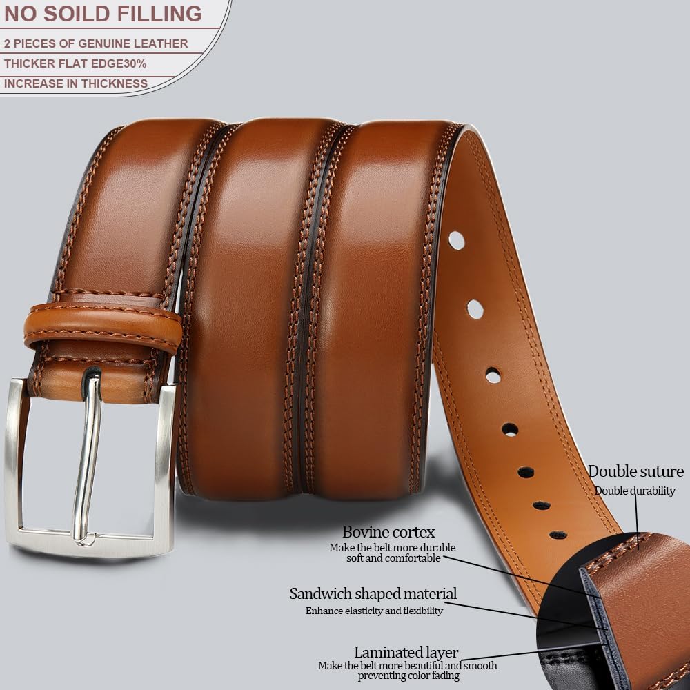 DOOPAI Mens Dress Belt - Genuine Leather Dress Belts For Men,Casual Suit Jeans Belt-Single Prong Buckle black belt - Image 3