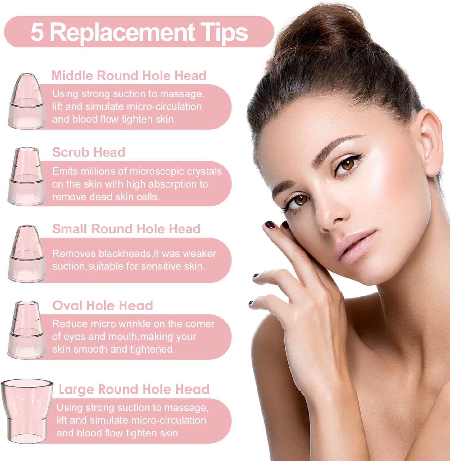 Blackhead Remover Pore Vacuum with Hot Compress-2026 Upgraded Electric Face Cleaner Pore Extractor Pimple Extractor Acne White Heads Removal Tool with 5 Suction Head LCD Screen and Base - Image 4