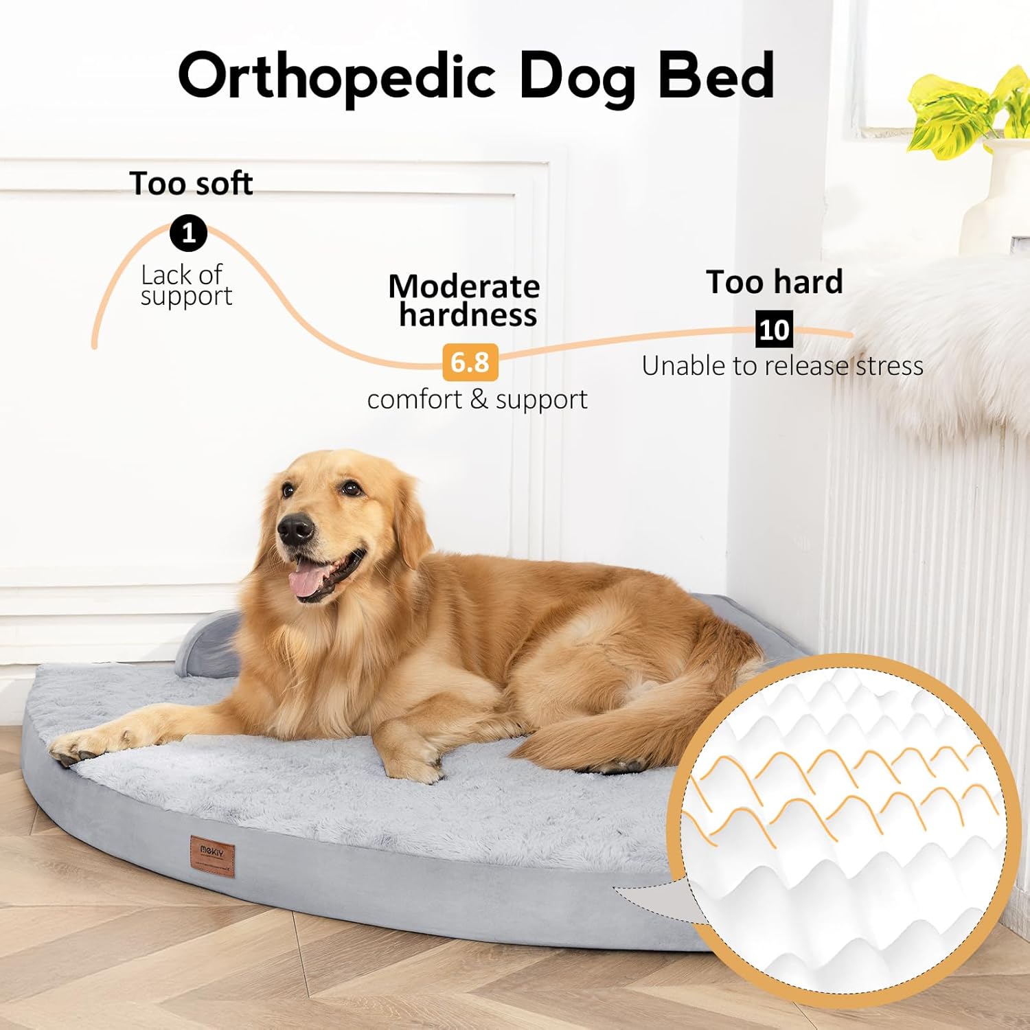 Dog Bed Medium Sized Dogs - Orthopedic Egg-Crate Memory Foam with Removable Washable Cover, Waterproof Pet Bed Couch with Non-Slip Bottom for Large Dog, Grey - Image 2