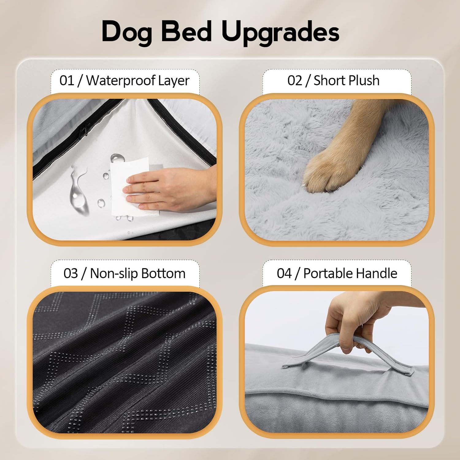 Dog Bed Medium Sized Dogs - Orthopedic Egg-Crate Memory Foam with Removable Washable Cover, Waterproof Pet Bed Couch with Non-Slip Bottom for Large Dog, Grey - Image 5