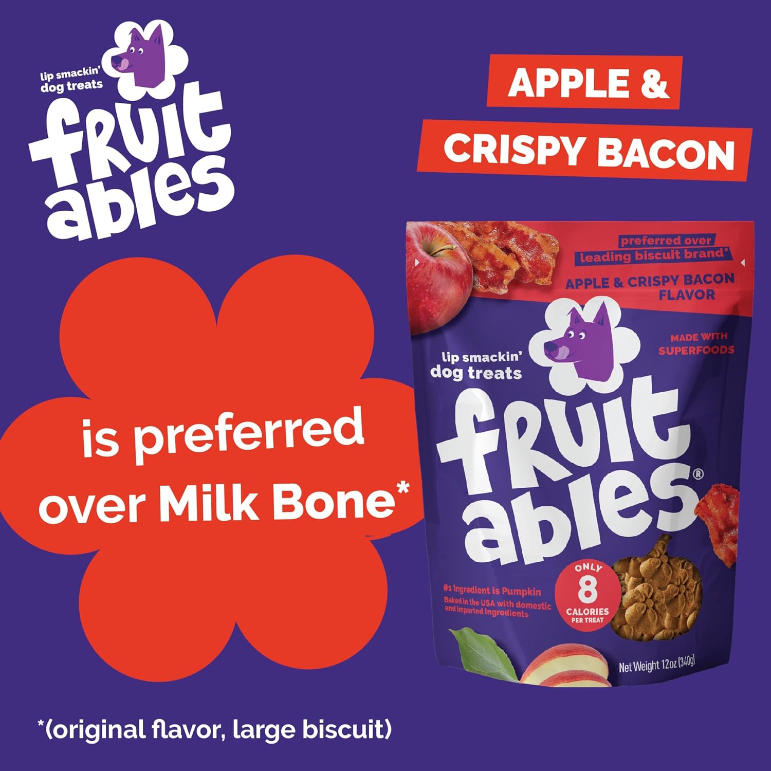 Fruitables Baked Dog Treats, Pumpkin Snacks for Dogs, Low Calorie & Delicious, No Wheat, Corn or Soy, Healthy Puppy Training Treats, Made in the USA, Apple and Crispy Bacon Flavor, 7oz - Image 9