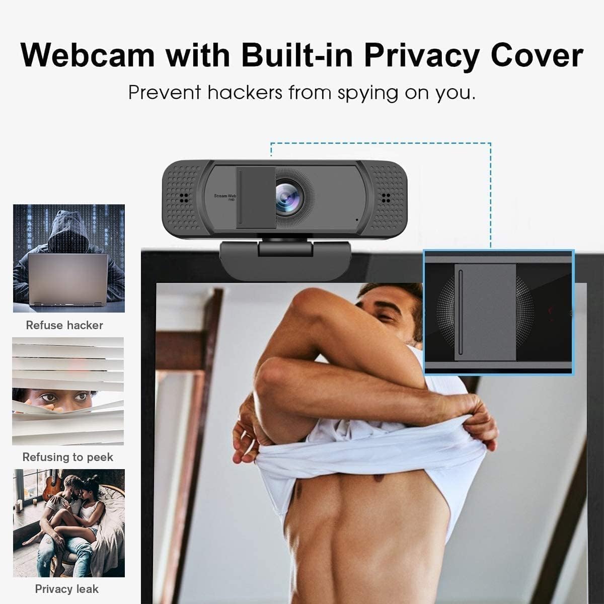 1080P Webcam with Microphone for PC Streaming, Web Camera for Desktop with Privacy Cover, 100° Wide Angle, Auto Light Correction, USB Plug&Play Web Cam for OBS/Gaming/Zoom/Skype/FaceTime/Teams/Twitch - Image 3