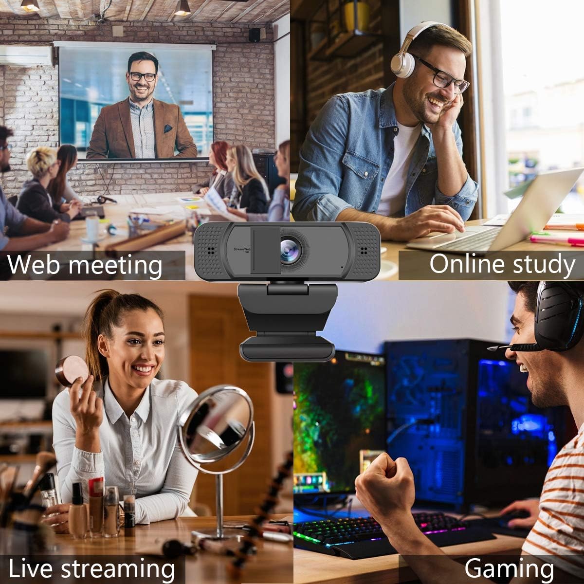 1080P Webcam with Microphone for PC Streaming, Web Camera for Desktop with Privacy Cover, 100° Wide Angle, Auto Light Correction, USB Plug&Play Web Cam for OBS/Gaming/Zoom/Skype/FaceTime/Teams/Twitch - Image 6
