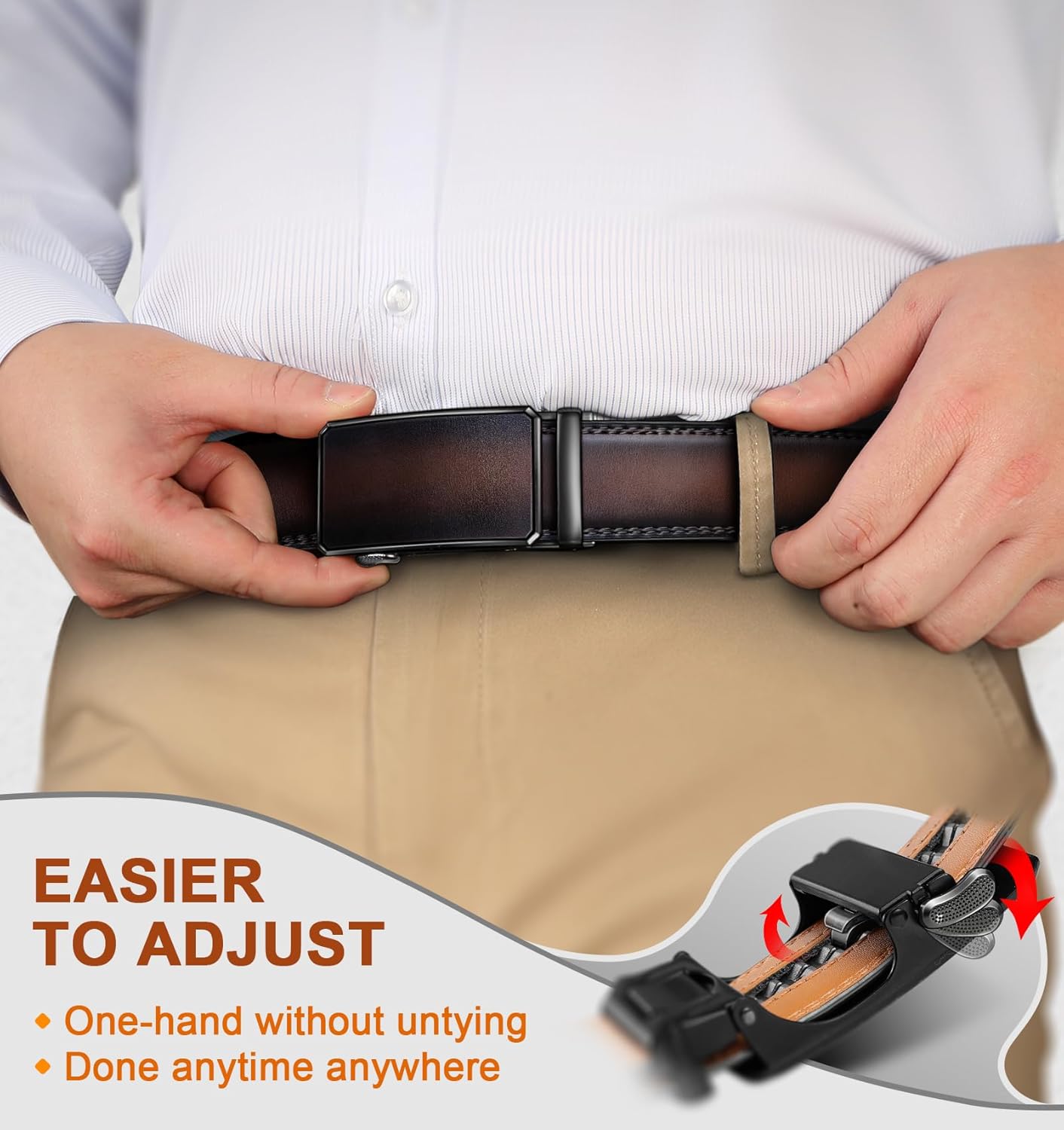 KEMISANT Men Belt Ratchet Click Belt Genuine Leather Adjustable For Men Golf Dress Casual Jeans 1 3/8-Cut For Fit - Image 5