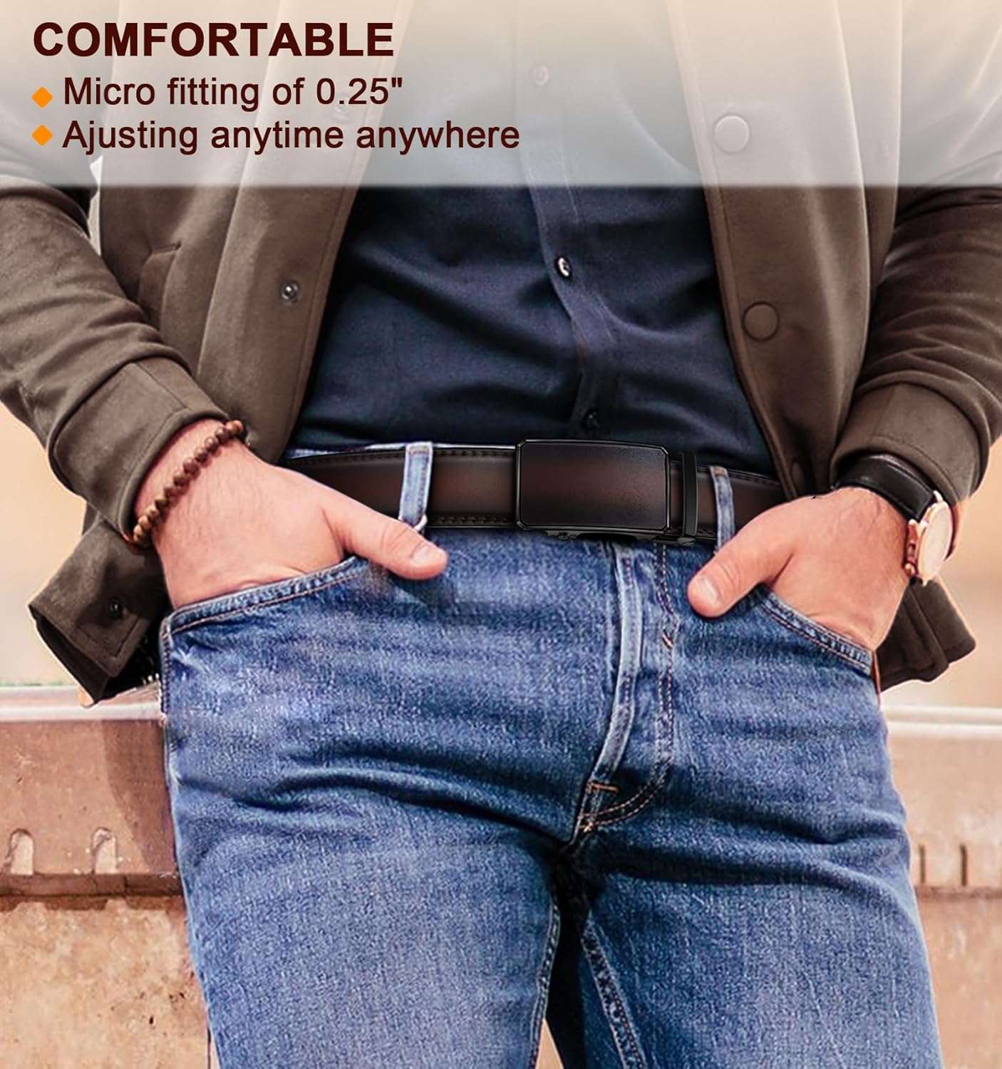 KEMISANT Men Belt Ratchet Click Belt Genuine Leather Adjustable For Men Golf Dress Casual Jeans 1 3/8-Cut For Fit - Image 7