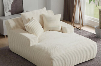 50″ Latitude Run Corduroy Indoor Chaise Lounge Sleeper Sofa Chair (White/Beige)