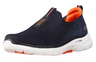 $44.03: Skechers Go Walk 6 Stretch Fit Slip-On Athletic Performance Walking Shoe, Navy/Orange, 13 X-Wide