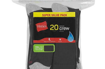 20-Pairs Hanes Men’s Lightweight Comfort Crew Socks (Size 6-12, Black)