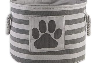 $12.99: Bone Dry Pet Storage Collection Striped Paw Patch Bin, Small Round, Grayz, Medium Breeds