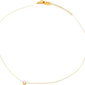 Minimalist Zircon Pendant Necklace for Women – Stainless Steel Adjustable Choker, 15.7″-17.7″, Silver or 18k Gold Plated, Elegant Everyday Jewelry Gift