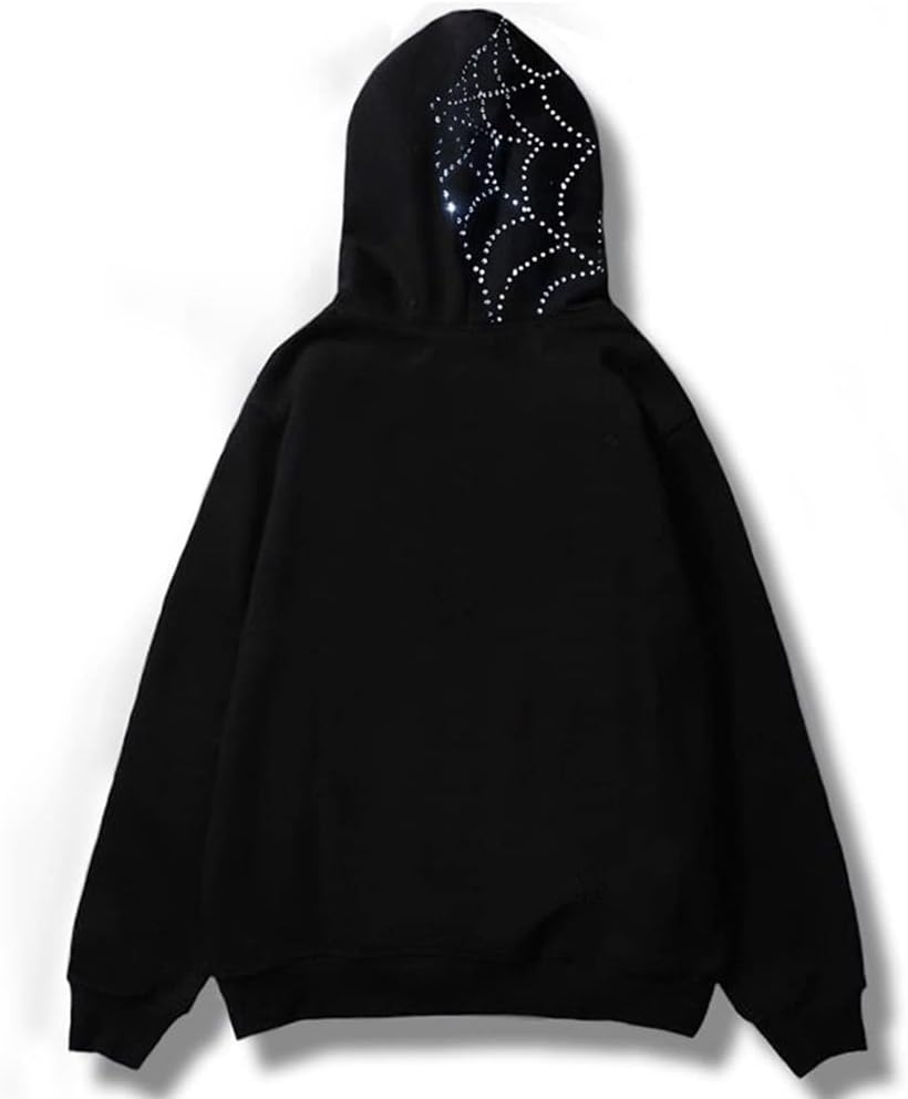Rhinestone Hoodie Men Women Letter Graphic Gothic Hoodie Print Sweatshirt Full Zip Up Oversized Jacket - Image 2