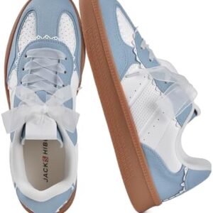 JACKSHIBO Women’s Ribbon Lace-Up Fashion Sneakers Arch Support Gum Sole Tennis Walking Shoes with Memory Foam