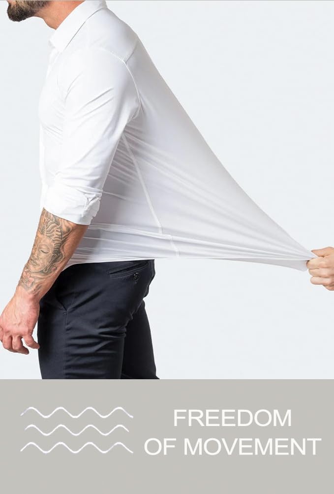 Men’s Muscle Fit Dress Shirts Athletic Slim Fit Long Sleeve Stretch Casual Button Down Shirt - Image 2