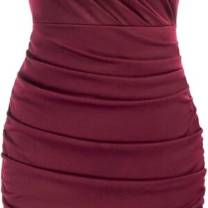 GRACE KARIN Women’s Sexy Spaghetti Straps Cocktail Dresses for Wedding Guest Ruched V-Neck Bodycon Dress